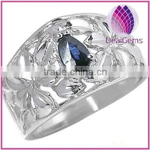 Hollow Ring, Sterling Silver and Sapphire 4x6mm Faceted Pear,men's Ring. thumbnail-1