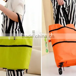 Lightweight Portable Foldable Dot Print Traveling Shopping Trolley Cart Handbag With Wheels thumbnail-2