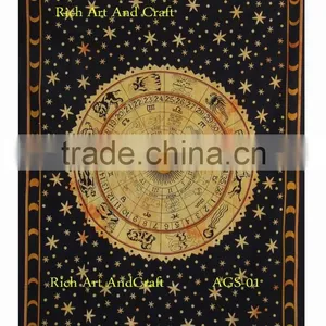 Astrology Indian Horoscope Zodiac Tapestry Wall Hanging Hippie Throw Bedspread Bed Cover India thumbnail-3