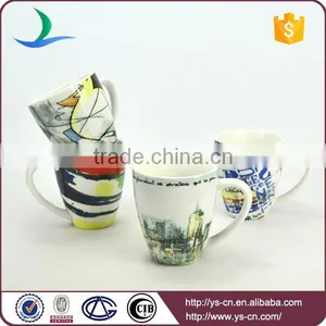 White Decaled Ceramic Tea Cup With Handle thumbnail-1