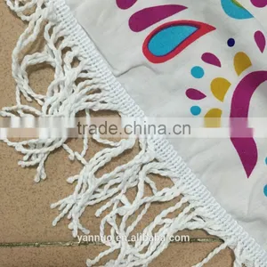 Round 100% Cotton Print Tassel Beach Towel, Beach Mat Sunscreen Shawl thumbnail-3