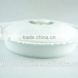 Ceramic Casserole Dish/ Large Casserole Dish Oval With Lid Lace Edged Design thumbnail-1