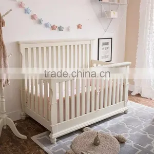 Classical French Style Happy Kids Antique White Solid Wood Carving Baby Crib, Classic European Style Kids Furniture BF11-02274c thumbnail-2