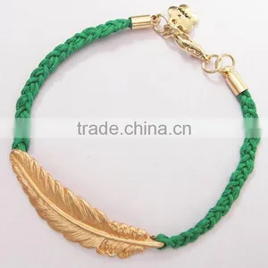 Matta Gold Leaf Charm Handwoven Wax Cord Bracelet Customized Charm Friendship Bracelet thumbnail-1