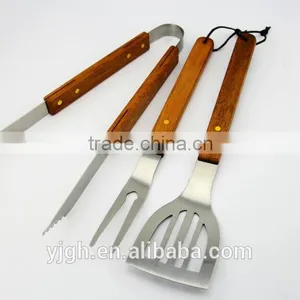 Out Door Cooking Ware Grilling Accessories 13inch Long Wood Handle BBQ Tool Set thumbnail-1