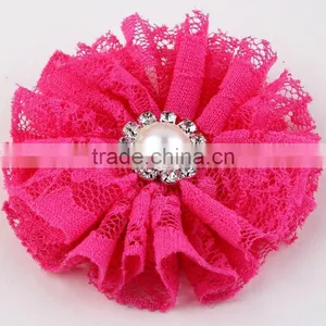 Lace Flower With Pearl Rhinestone in Center for Kids Hair Accessories thumbnail-2