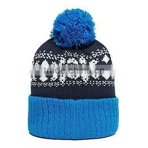 Blue Knitted Custom Pom Long Cuff Beanie thumbnail-2