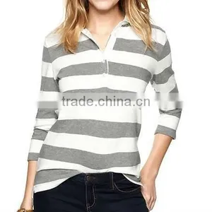 WOMEN'S LONG SLEEVE STRIPED RUGBY POLO thumbnail-1