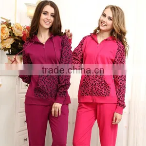 Cute Design Pajamas for Winter Leopard French Terry Active Pajamas With Hood and Pocket Women Pajamas thumbnail-1