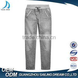 Wholesale Cotton Light Gery Zipper Decoration Jeans Trousers for Children thumbnail-1