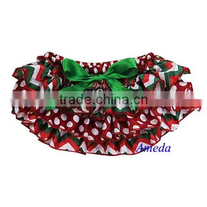 Xmas Newborn Baby Red White Chevron Polka Dots Green Bow Ruffles Bloomers 0-24M thumbnail-1