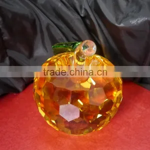 Yellow Optical K9 Crystal Round-polished Apple With Stand for Business Souvenirs;Decorative Luxuriant Apple Award Paperweight thumbnail-3