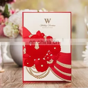 Wedding Items Chinese 6039 Red Big Flower Free Customized Wedding Invitation Card thumbnail-1