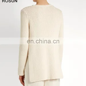 Women Round Neck Ribbed Knit Cotton Blend Sweater thumbnail-3