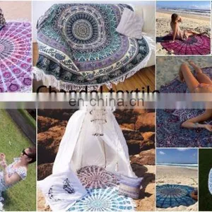Bohemian Mandala Round Beach Tapestry Hippie Throw Yoga Mat Towel Wholesale Round With Pom Pom Tassels Wall Hanging Beach Indian thumbnail-1