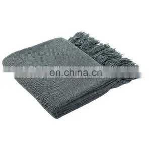 Solid Blanket Cross Woven Couch Throw Christmas Knitted Blankets With Decorative Fringe Lightweight for Bed or Sofa Decorative thumbnail-3