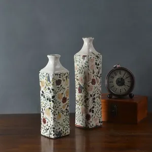 American Countryside Retro Style Hand Made Firm Squre Ceramic Vase For Study Decor thumbnail-1