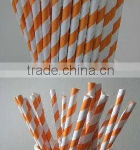 Decorative Orange Stripe Paper Drinking Straws With FDA thumbnail-1