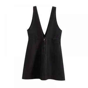 European and American Style Women's Clothing New Fashion Denim Wide Shoulder Lead Mini Dress for Women thumbnail-4