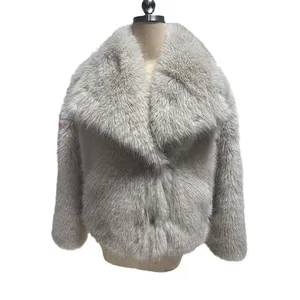 Fashionable Solid Color Collared Short Faux Fur Coat for Elegant Winter Commuter Look thumbnail-1