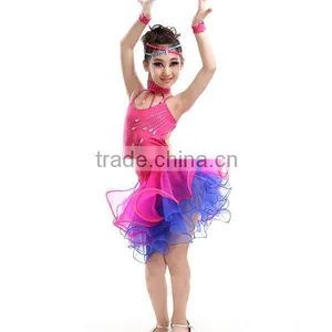 High Level Kids Professional Competition Latin Dance Costume for Girls Bright Drill Tassel Latin Dance Skirt thumbnail-3