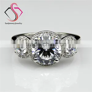Round Cut 3-stone Halo Moissanite 2CT 8.0mm Center 14k 18k White Yellow Gold Diamond Wedding Engagement Ring thumbnail-1