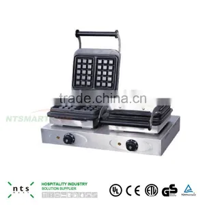 Fast Food Restaurant Enamel Coating 2 Plate Electric Stainless Steel Waffle Baker thumbnail-3