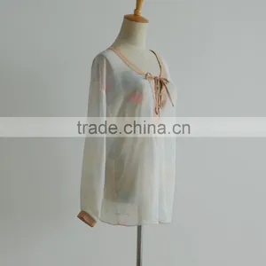 New Style Mix Color Deep Open Neck Thin Women Chiffon Blouses for Fat thumbnail-2