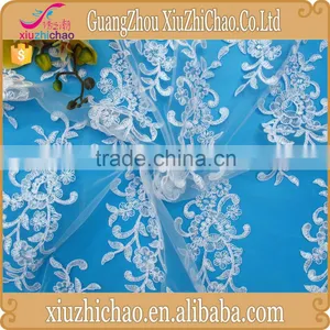 M0107 Bridal Dress Embroidered Ivory Cord Lace Fabric Wedding Dress Tulle Fabric thumbnail-1