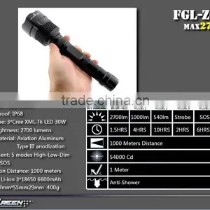 30w Rechargeable Aluminum 3xt6 3000 Lumen Xml T6 Led Flashlight thumbnail-2