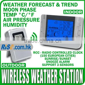 Indoor Outdoor Temperature Barometer Humidity Centigrade Fahrenheit Wireless Weather Station thumbnail-1