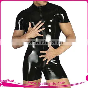 Sexy Black Shinny Men's Leather Catsuit Jumpsuit 2016 thumbnail-1
