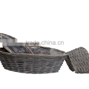 3pcs Beautiful Design Grey Wicker Flower Baskets With Handle thumbnail-3