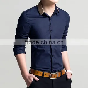 Long Sleeve Two Button Down Collar Slim Fit Cotton Spandex Red Dress Shirt for Men thumbnail-2