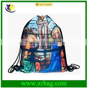 Women Mochila Man Gym Bags Travel Backpack Cathedral Printing Drawstring Bag Backpack thumbnail-1