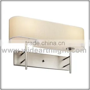 UL CUL Listed 2 Lights Bedside Brushed Nickel Hotel Headboard Lights With Long Fabric Shade W40337 thumbnail-1