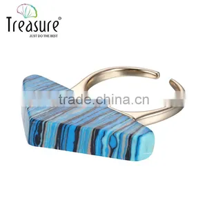 2016 Three- Dimensional Triangle Blue Turquoise Mosaic Copper Ring for Gift 2016 Wholesale thumbnail-1