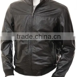 Men's Leather Bomber Jacket in Black: thumbnail-1