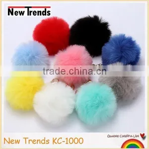Solid Colors 12 cm Rabbit Fur Ball Key Chain thumbnail-2