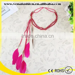 Mix Colors Indian Braided Feather Long Elastic Hair Bands thumbnail-1