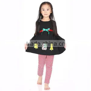 95%Cotton!black Top Red Stripe Pants Christmas Fashoin Wholesale Organic Baby Clothes thumbnail-1
