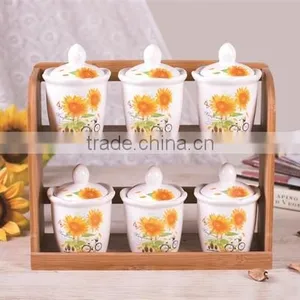 Ceramic Material 6 PCs Kitchen Canisters Set With Bamboo Stand thumbnail-1