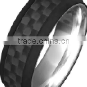 Holidays Gifts Hot Selling 8mm Black Plating Tungsten Carbide Carbon Fiber Ring Band thumbnail-1
