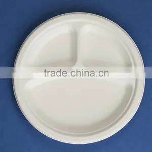 PL-09-3 9 Inches Diposable Sugarcane 3 Compartment Divided Round Dinner Plates Quality Choice thumbnail-3