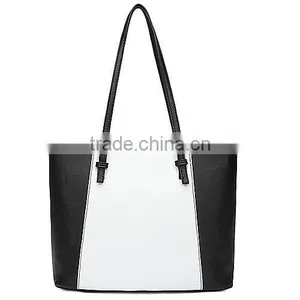 Fashion Style White and Black Strips pu Leather Tote Bag thumbnail-3