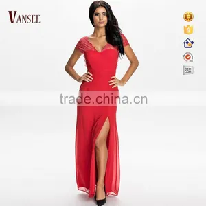 Plain Dye Slim Fit Elegant Red Backless Shortsleeve Lace Evening Dress thumbnail-1