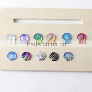 Stock!Jewelry Findings 12mm Round Flat Back ab Color Imitation Fish Scale Resin Rhinestone Bead Cabochon thumbnail-1