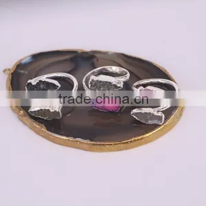 Fashion Agate Stone Quartz Druzy Ring, Silver Plated Double Ring, Arrow Shape Gem Druzy Stone Ring thumbnail-1