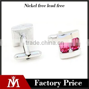 High Quality Luxury Jewelry Copper Cufflinks Pink Crystal Cuff Links for Men Shirts thumbnail-1
