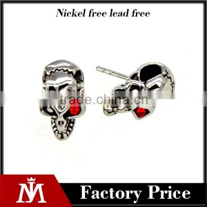 Fashion Silver Casting Jewelry Stainless Steel Crystal Skull Charm Earring for Men thumbnail-1